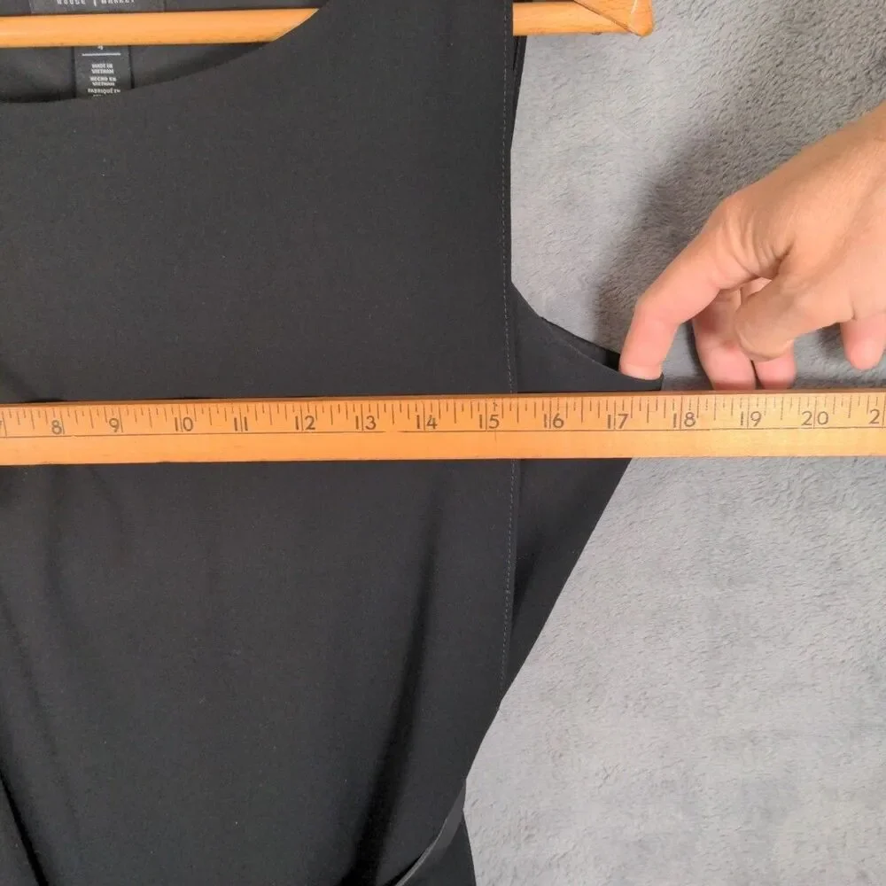 White House Black Market Black Sheath Dress Size 4 Black Sleeveless Belted Lined - Picture 7 of 8